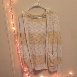 Maurices Light Yellow and Tan Striped Cardigan